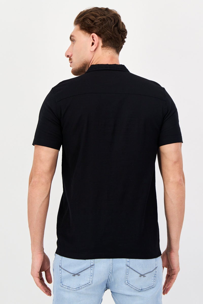 Threadbare Men Regular Fit Solid Short Sleeve Casual Shirt, Black - Image 4